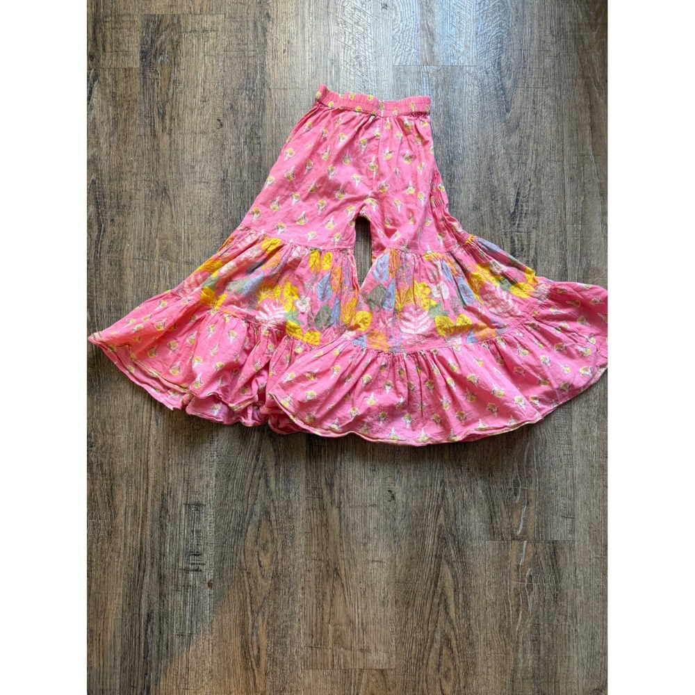 Matta Girls Pink Block Print Tiered Ruffle Boho Flare Pants Size 24